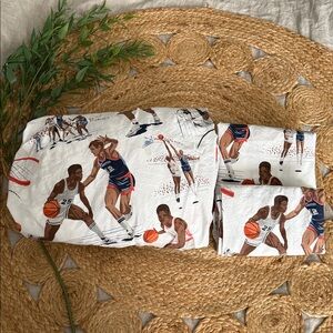 Vintage Pottery Barn Organic Basketball Standard Pillow and Full Fitted Sheet.